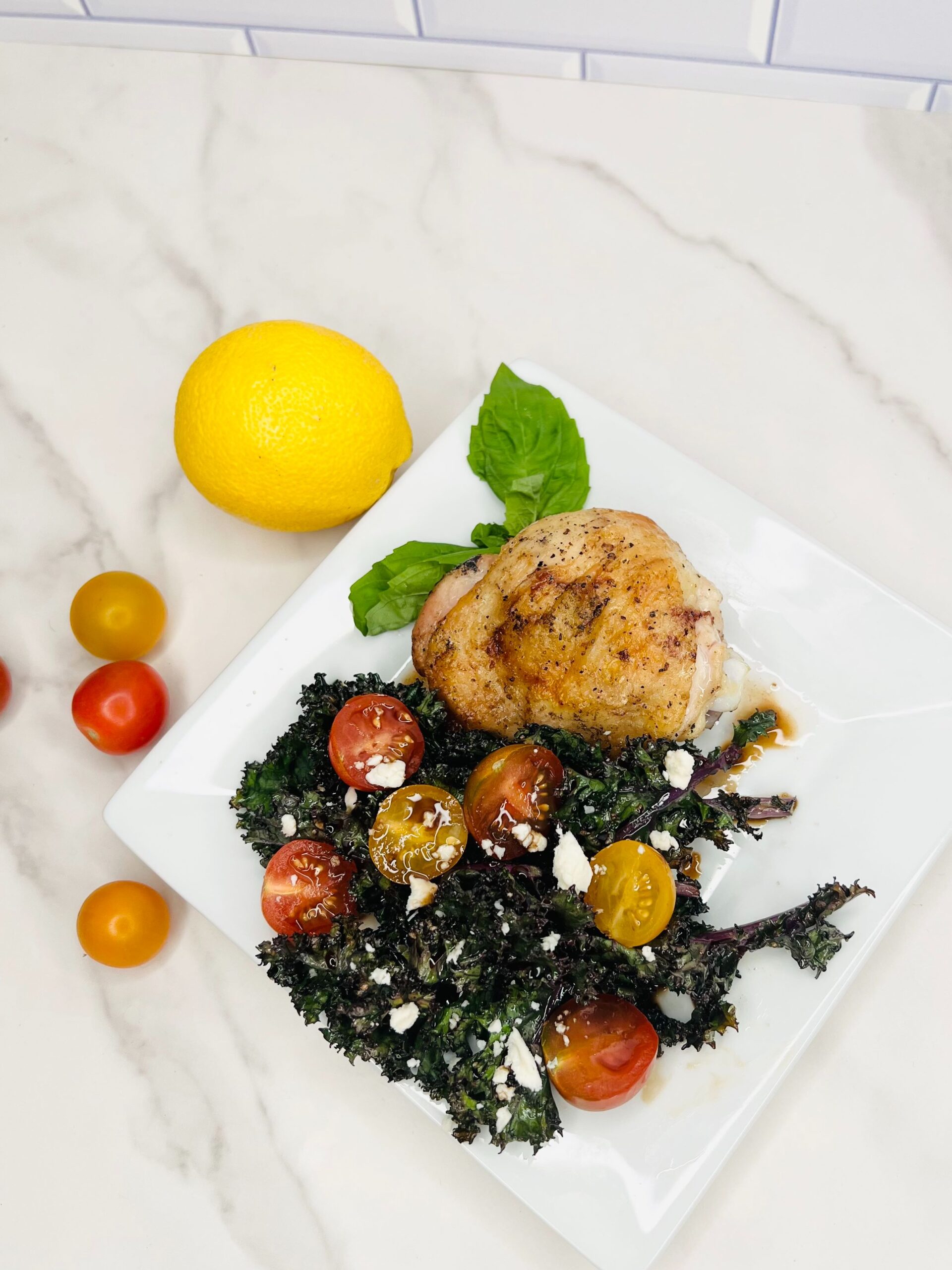 Organic Grilled Chicken Thigh with Organic Grilled Kale Salad